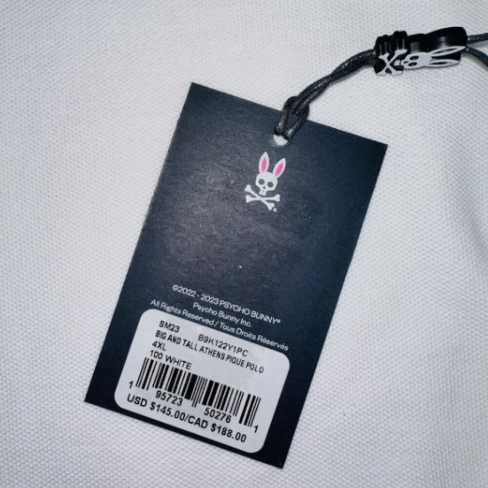 Psycho Bunny Big & Tall Athens Pique White Short Sleeve Polo Men's 4XL NWT - Picture 5 of 8
